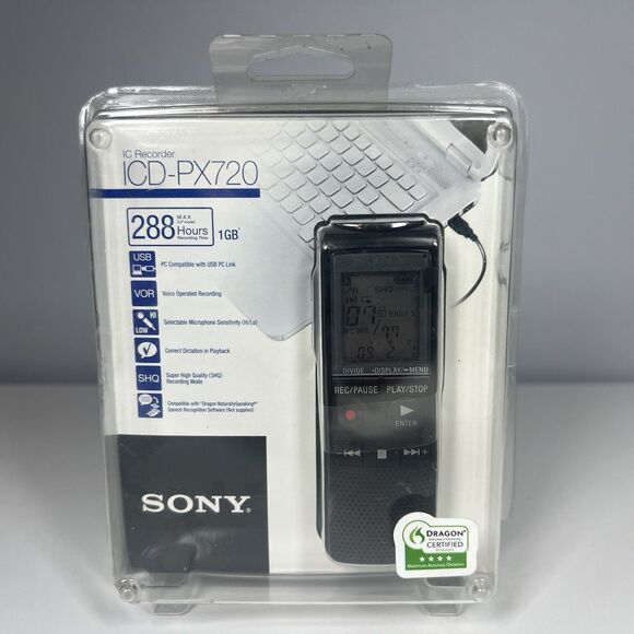 Sony ICDPX720 288 Hours 1GB Handheld Digital Voice Recorder New And Sealed - Picture 1 of 8